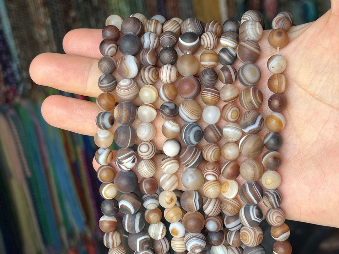 15" 8mm/10mm matte Brown eye Agate Round beads frosted