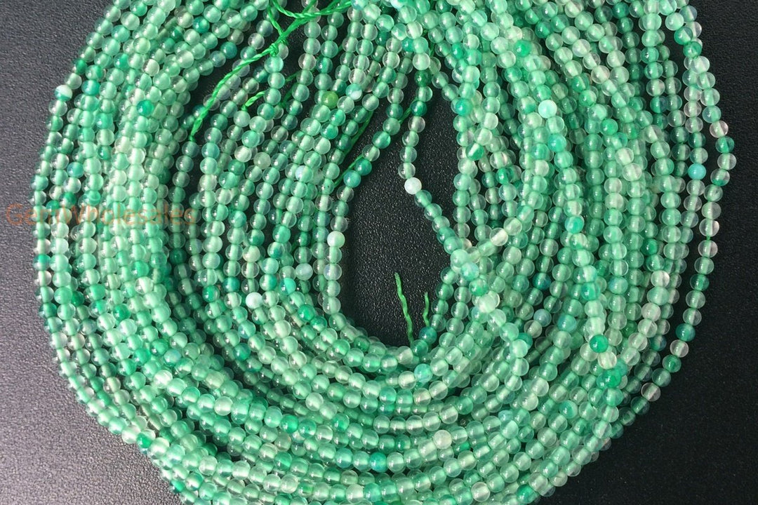 15.5" 2mm green Agate Round beads tiny semi precious stone beads