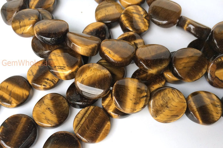 15.5" 16mm yellow tiger eye twisted coin, yellow tiger eye wave coin,semi precious stone