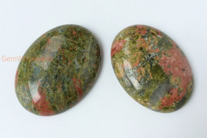 30x40mm Unakite plain cabochon, Green and red color oval gemstone pendant