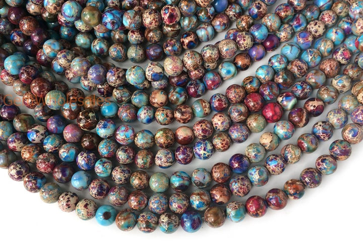 15.5“ 6/8/10mm purple blue emperor jasper round beads, Sea Sediment,Terra Jasper