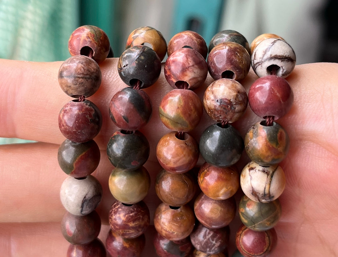15" 8mm Picasso Jasper 2.5mm big hole round beads, red creek jasper