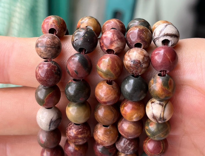15" 8mm Picasso Jasper 2.5mm big hole round beads, red creek jasper