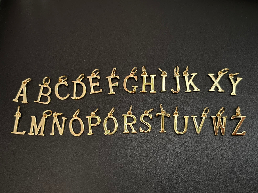 5PCS 8mm gold plated brass alphabet letters charms DIY jewelry findings A~Z