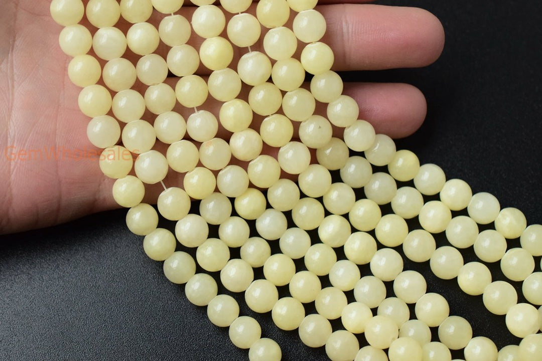 15.5" 6mm/8mm/10mm/12mm light yellow dyed jade Round beads gemstone