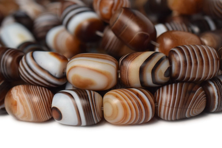 15" 13x17mm Matte brown stripe Agate barrel drum beads