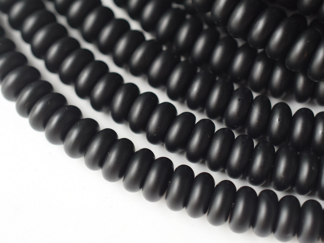 15.5" Matte/frosted black onyx/agate 4x8mm roundel beads, rondelle