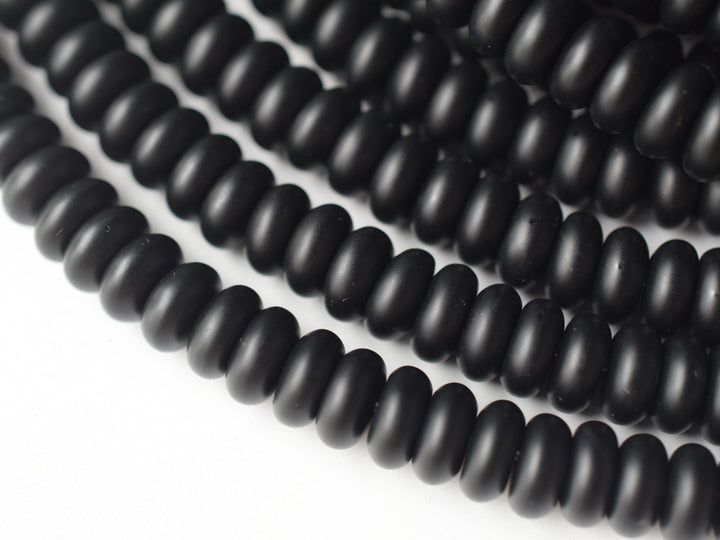 15.5" Matte/frosted black onyx/agate 4x8mm roundel beads, rondelle