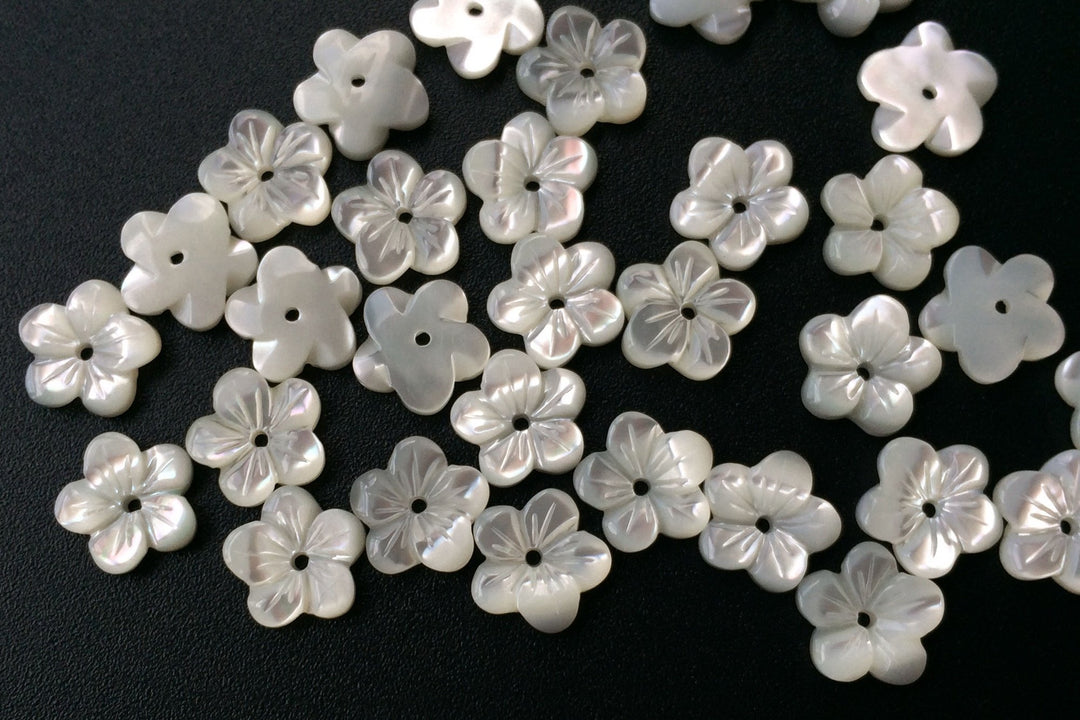 10PCS 8mm Natural white MOP flower beads 5 petal,mother of pearl