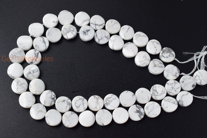 15.5" 16mm Natural white howlite twisted coin, white howlite wave coin, semi precious stone