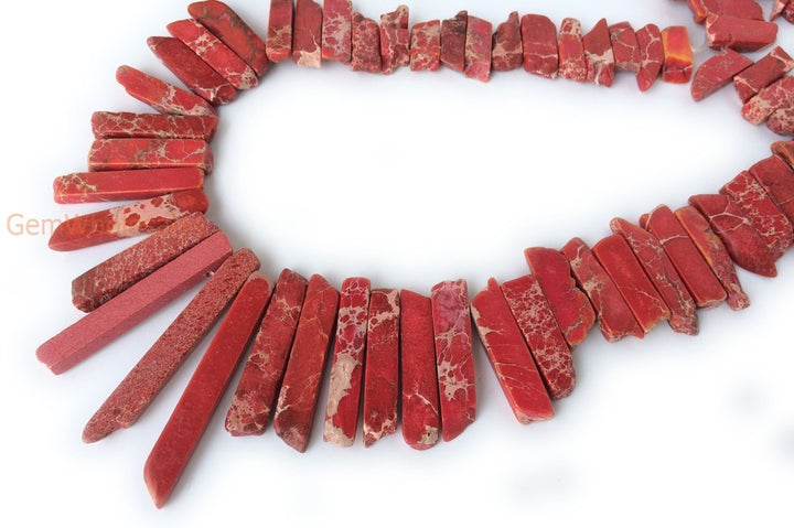 15.5" Red Aqua Terra Jasper graduated,Top Drilled Stick beads, imperssion graduated jasper 20-50*6mm, Graduated Slab