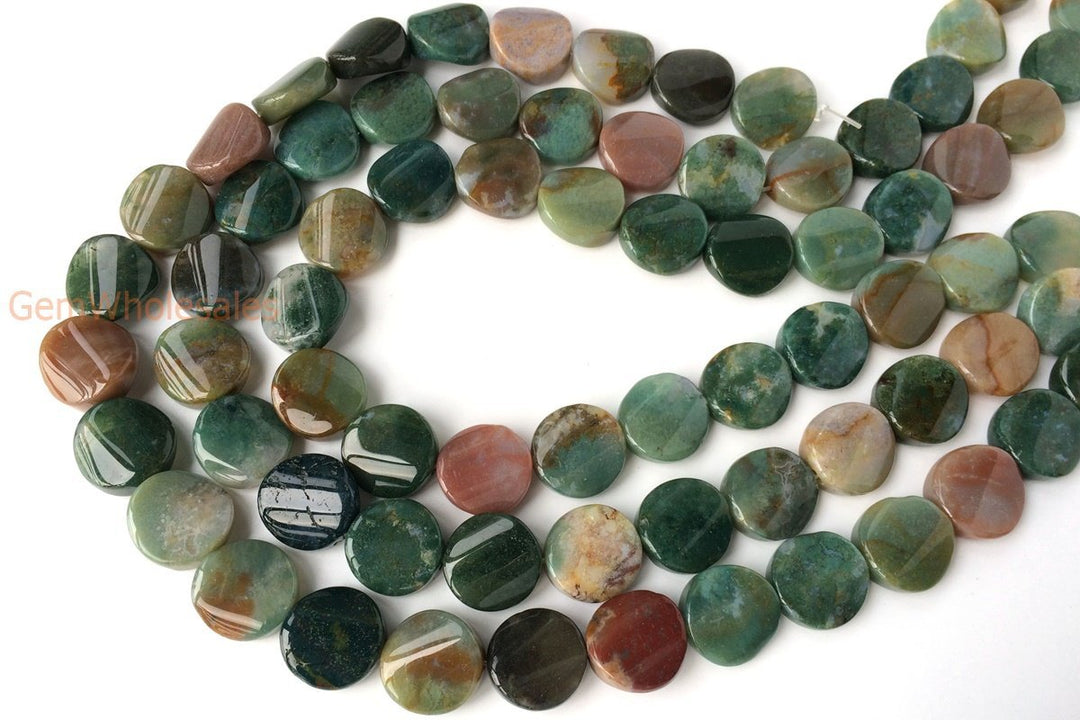 15.5" 16mm Indian agate twisted coin, Indian agate wave coin, semi precious stone