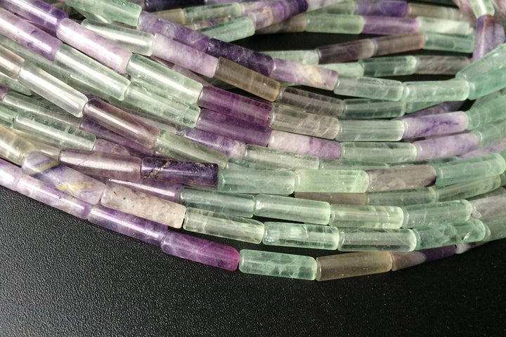 15" 4x13mm natural Rainbow fluorite stone round tube beads