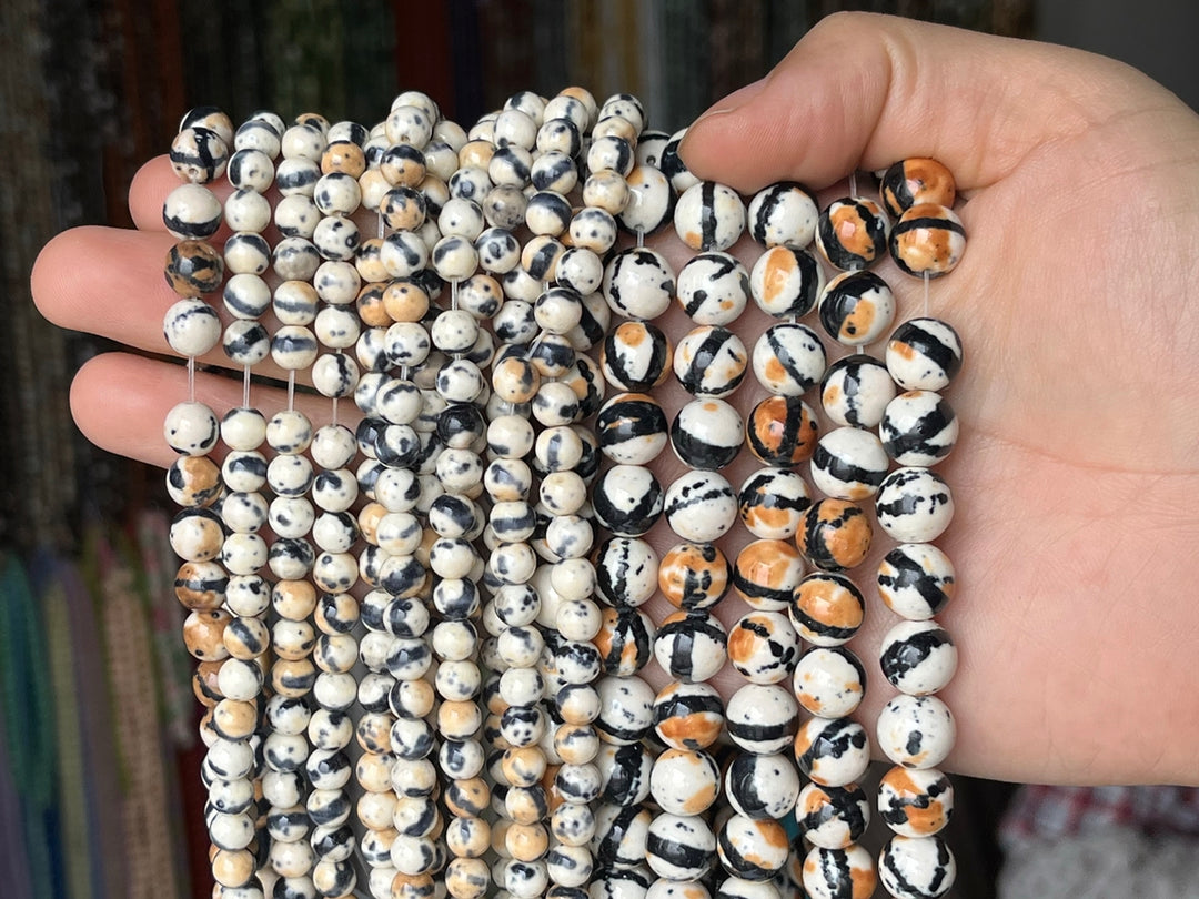 15.5" 6mm/8mm/10mm dyed beige black yellow rain flower stone round beads