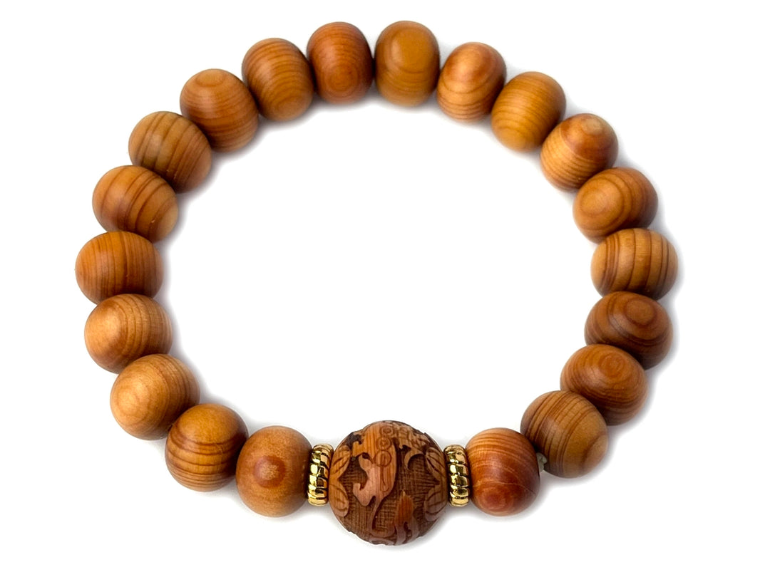 7.5" 9x11mm light Fragrant Cypress wood roundel beads elastic bracelets