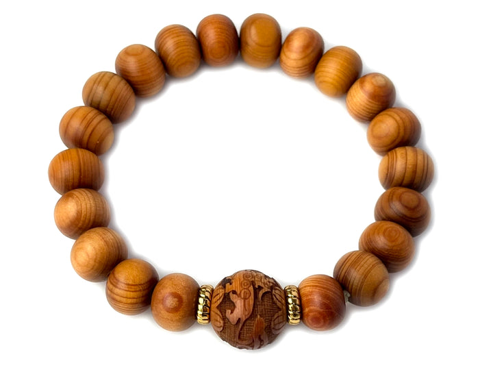7.5" 9x11mm light Fragrant Cypress wood roundel beads elastic bracelets