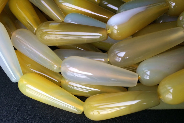15.5" 10x30mm Yellow agate teardrop beads, DIY jewelry pendant, semi-precious stone,