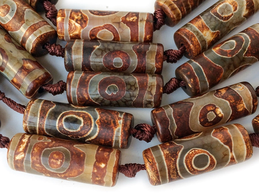 14" Antique Brown Bulk tibetan Dzi agate cylinder tube beads 10x30mm