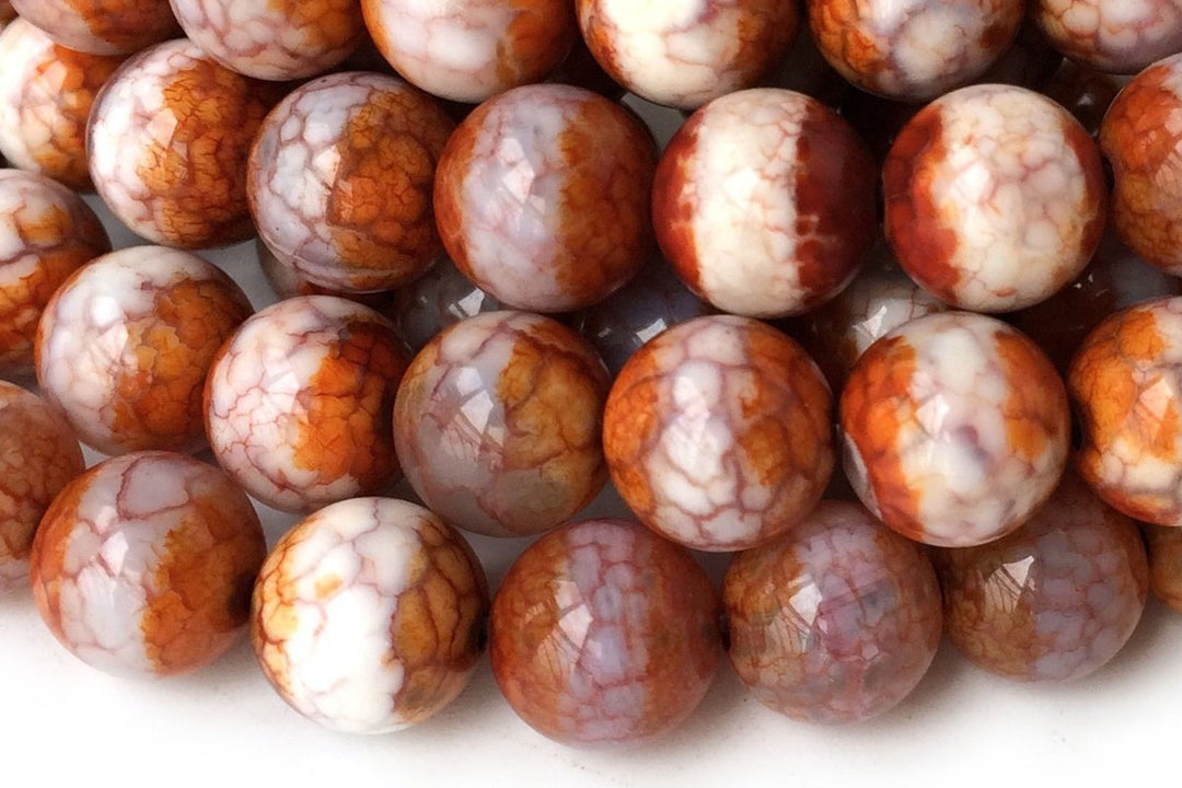 14.5" Red color Bulk tibetan Dzi beads 8mm, Red Dzi agate with white line on center