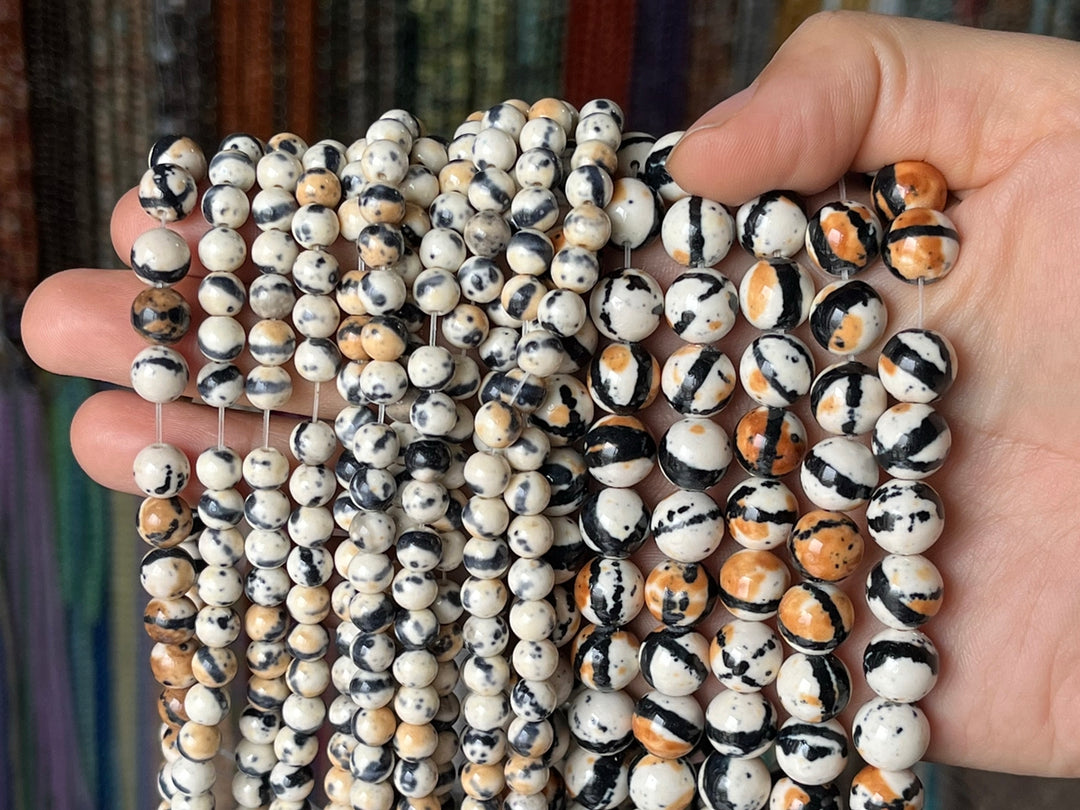 15.5" 6mm/8mm/10mm dyed beige black yellow rain flower stone round beads