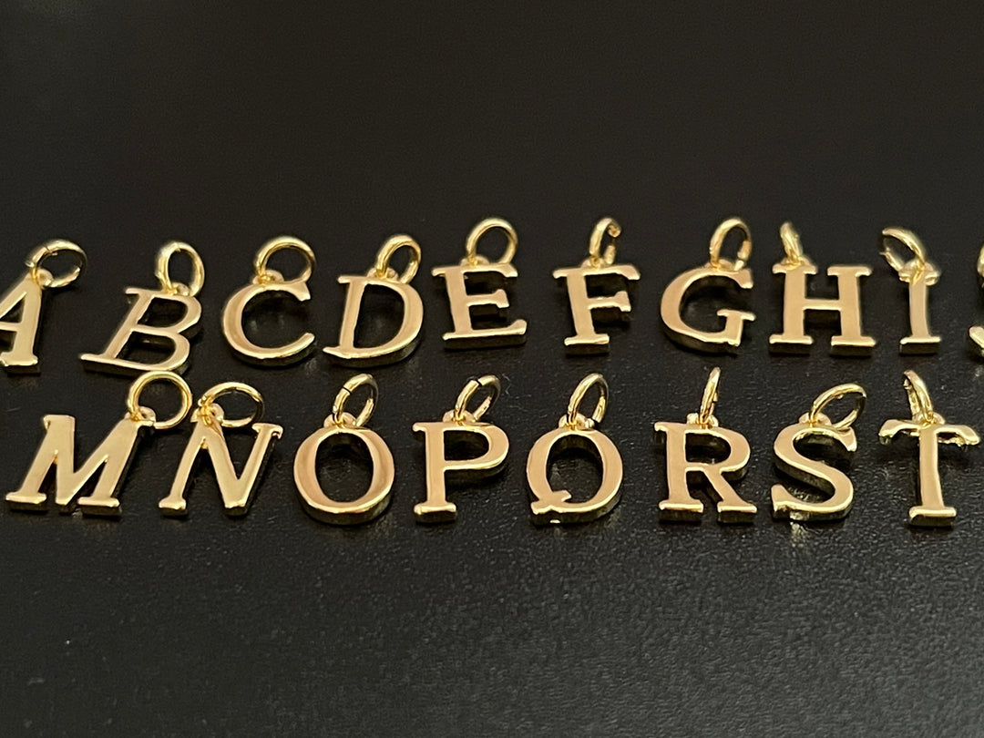 5PCS 8mm gold plated brass alphabet letters charms DIY jewelry findings A~Z
