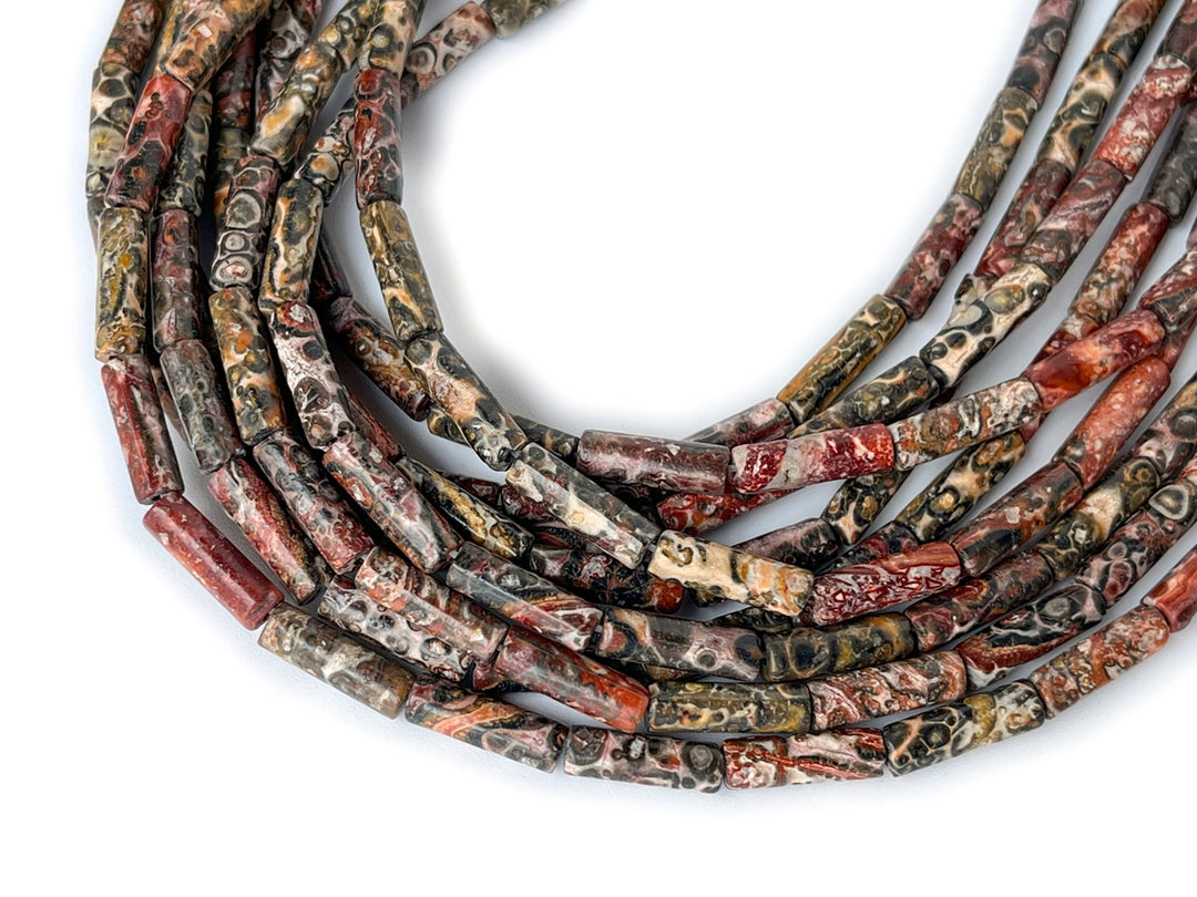 15" 4x13mm Natural leopard skin jasper round tubes/Cylinder beads