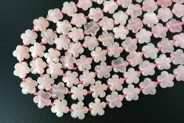 15.5" Natural Rose quartz flower 15/20mm,semi-precious stone,gemstone