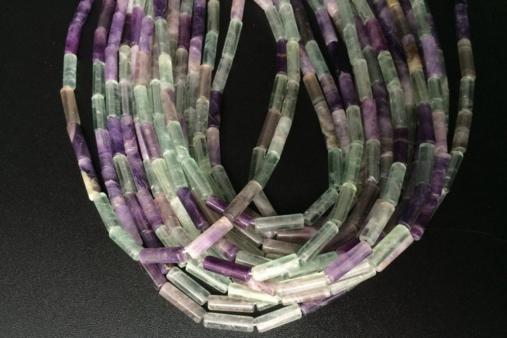 15" 4x13mm natural Rainbow fluorite stone round tube beads