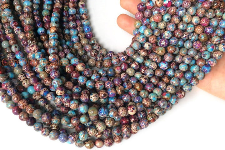 15.5“ 6/8/10mm purple blue emperor jasper round beads, Sea Sediment,Terra Jasper