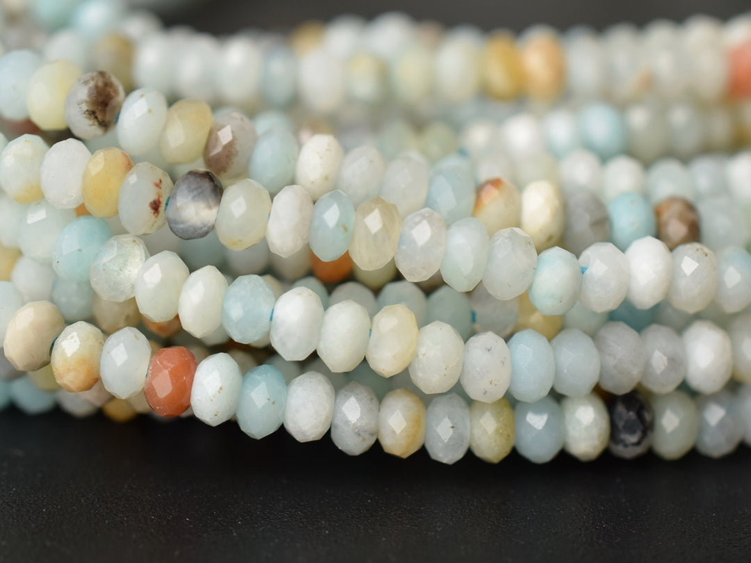 15.5" 2x4mm Natural amazonite rondelle beads, amazonite roundel faceted