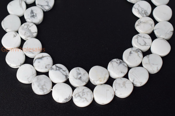 15.5" 16mm Natural white howlite twisted coin, white howlite wave coin, semi precious stone