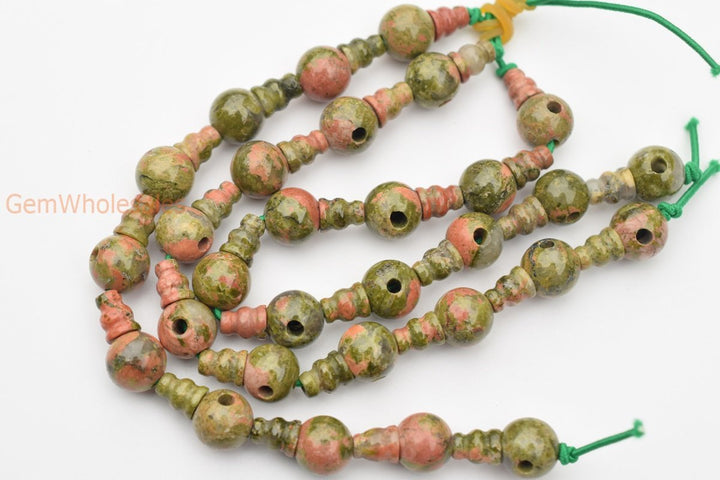 5 Sets 10mm Natural Unakite T hole beads set, Guru Mala Cones Beads