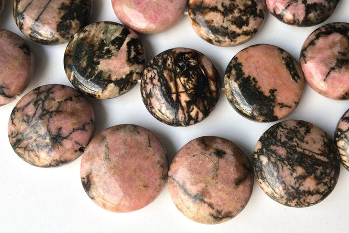 15.5" 20mm Rhodonite coin beads, red color gemstone coin, rhodonite flat round