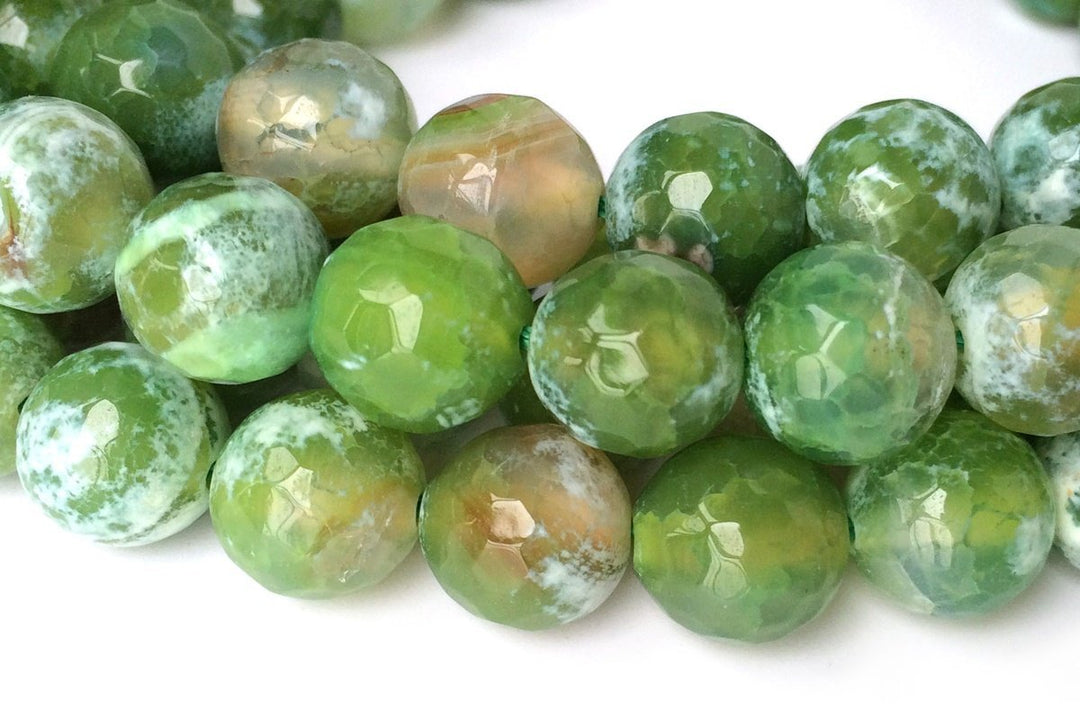 15" 8mm/10mm green fire Agate Round faceted beads