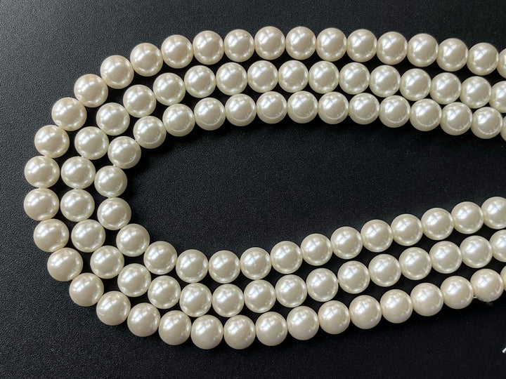 15.5" 8mm/10mm Pearl white color Glass round beads
