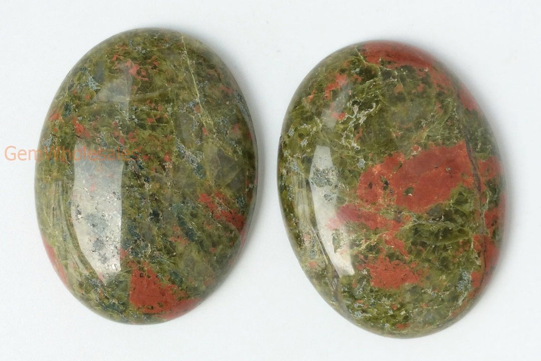 30x40mm Unakite plain cabochon, Green and red color oval gemstone pendant