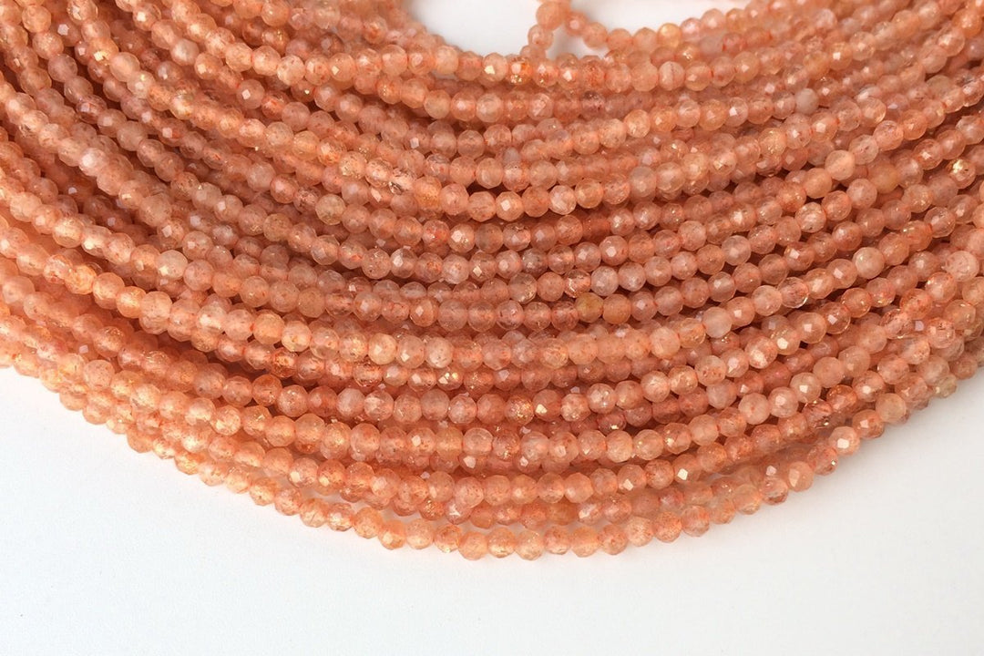 15" 2mm natural genuine Sunstone tiny round micro faceted beads