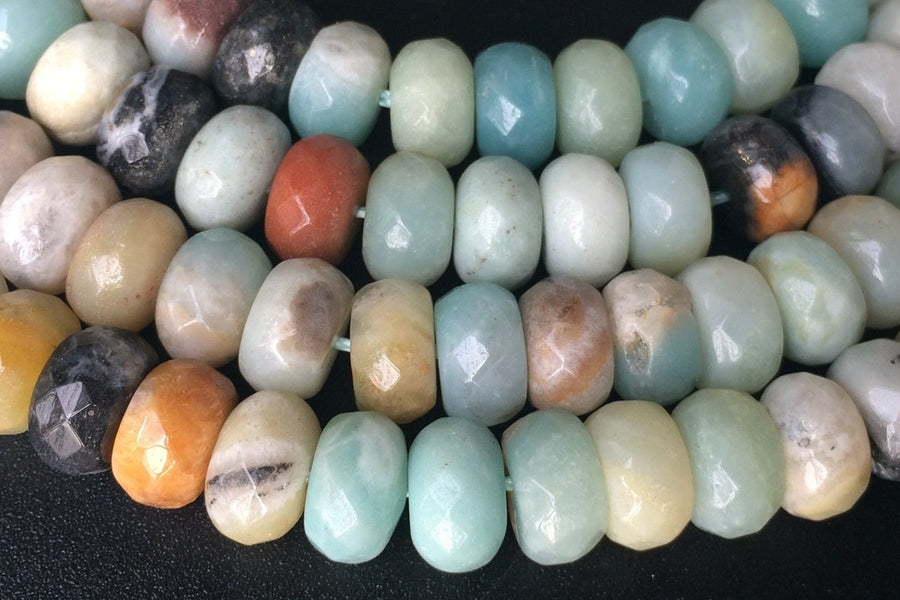 15" 6x10mm Natural amazonite rondelle beads,multi color amazonite roundel faceted