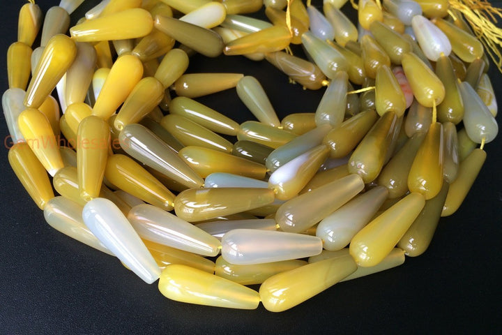 15.5" 10x30mm Yellow agate teardrop beads, DIY jewelry pendant, semi-precious stone,