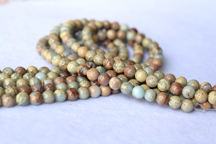 15.5" 4mm/6mm Blue Aqua Terra Jasper round beads, blue African opal, blue impression jasper