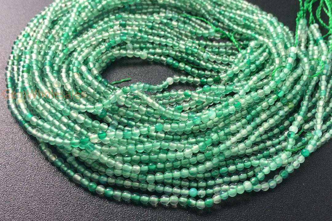 15.5" 2mm green Agate Round beads tiny semi precious stone beads