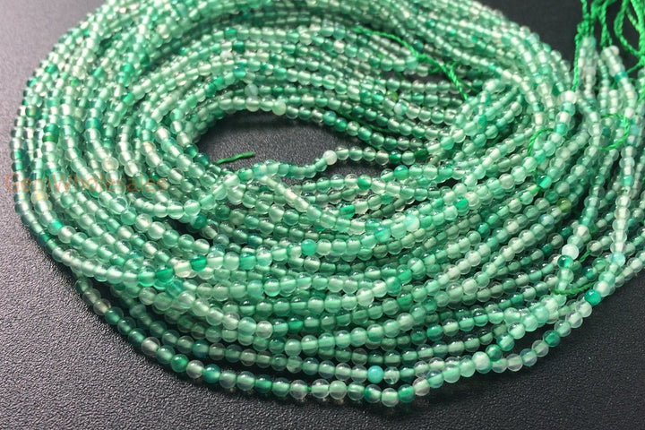15.5" 2mm green Agate Round beads tiny semi precious stone beads