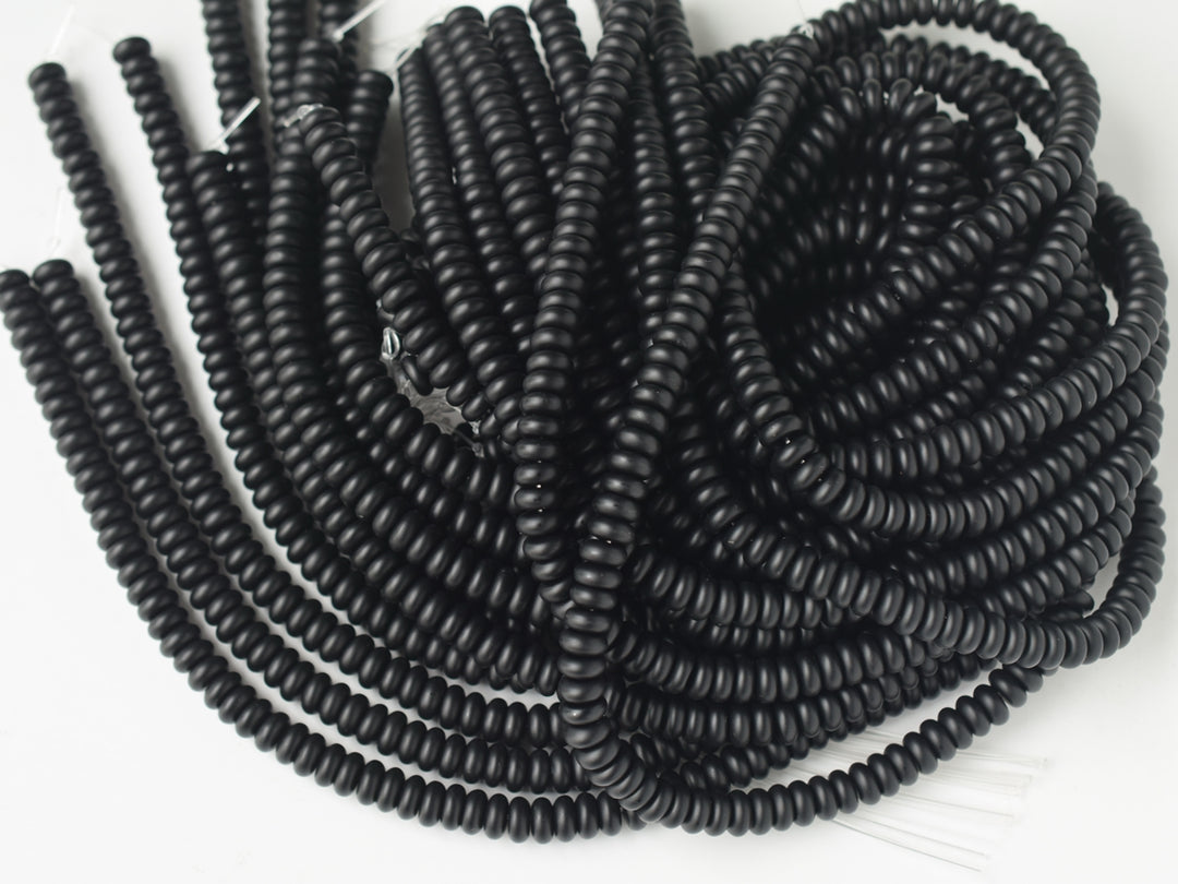 15.5" Matte/frosted black onyx/agate 4x8mm roundel beads, rondelle
