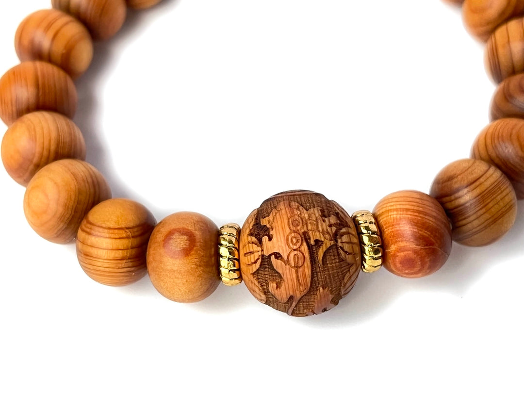 7.5" 9x11mm light Fragrant Cypress wood roundel beads elastic bracelets