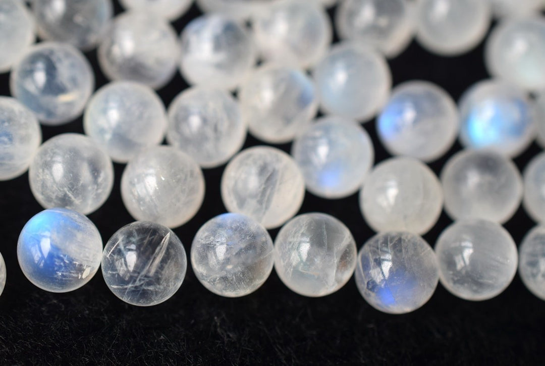 2PCS 6mm AAA Natural Blue white Moonstone round undrilled single Sphere beads