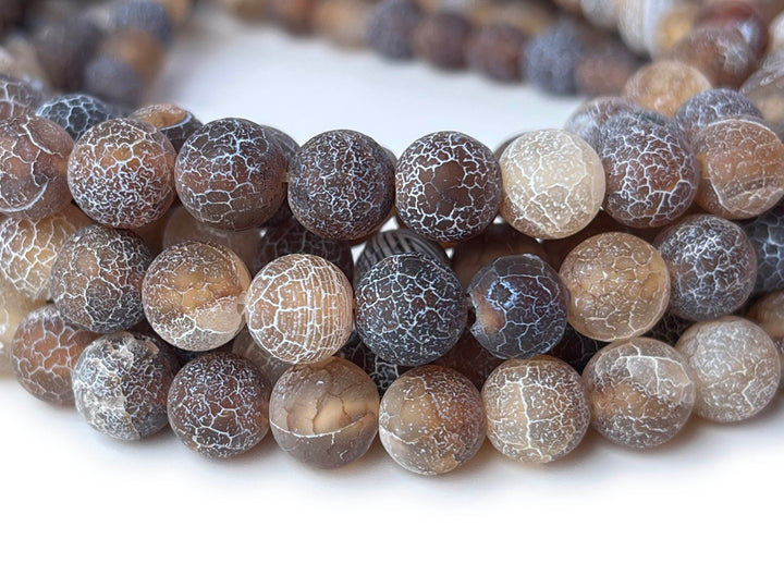 15" 6mm frosted brown dream fire dragon veins Agate Round beads