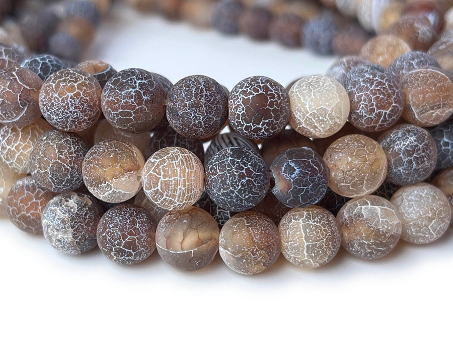 15" 6mm frosted brown dream fire dragon veins Agate Round beads
