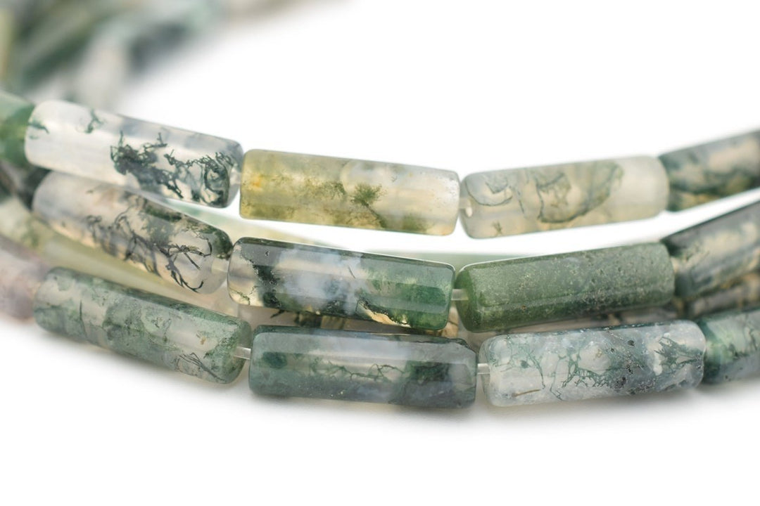 15.5"Moss natural 4x13mm green moss Agate Tube beads Gemstone