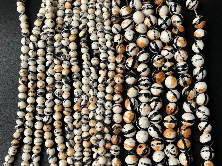 15.5" 6mm/8mm/10mm dyed beige black yellow rain flower stone round beads