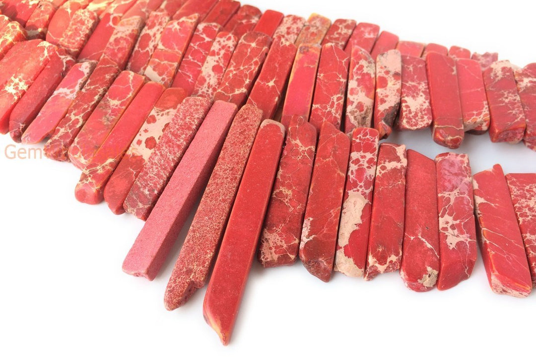 15.5" Red Aqua Terra Jasper graduated,Top Drilled Stick beads, imperssion graduated jasper 20-50*6mm, Graduated Slab